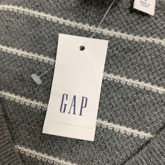 Gap Brooklyn Sweater Womens S Small Grey Merino Wool Striped Ribbed V Neck Knit - Picture 9 of 14